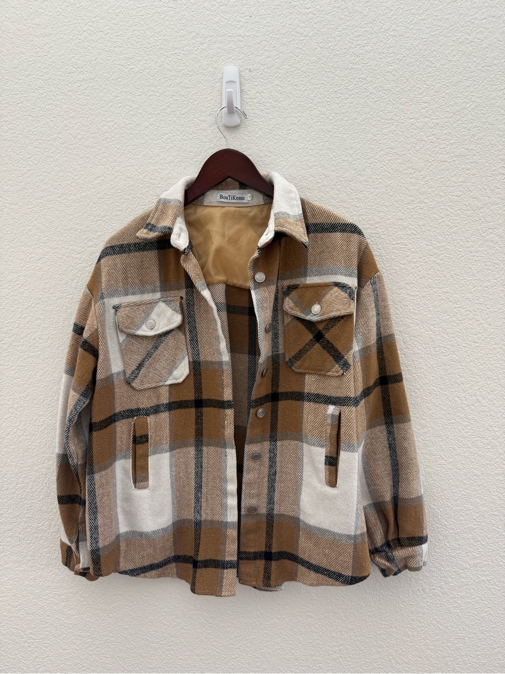 BouTiKome Women's Brown Plaid Shacket Jacket